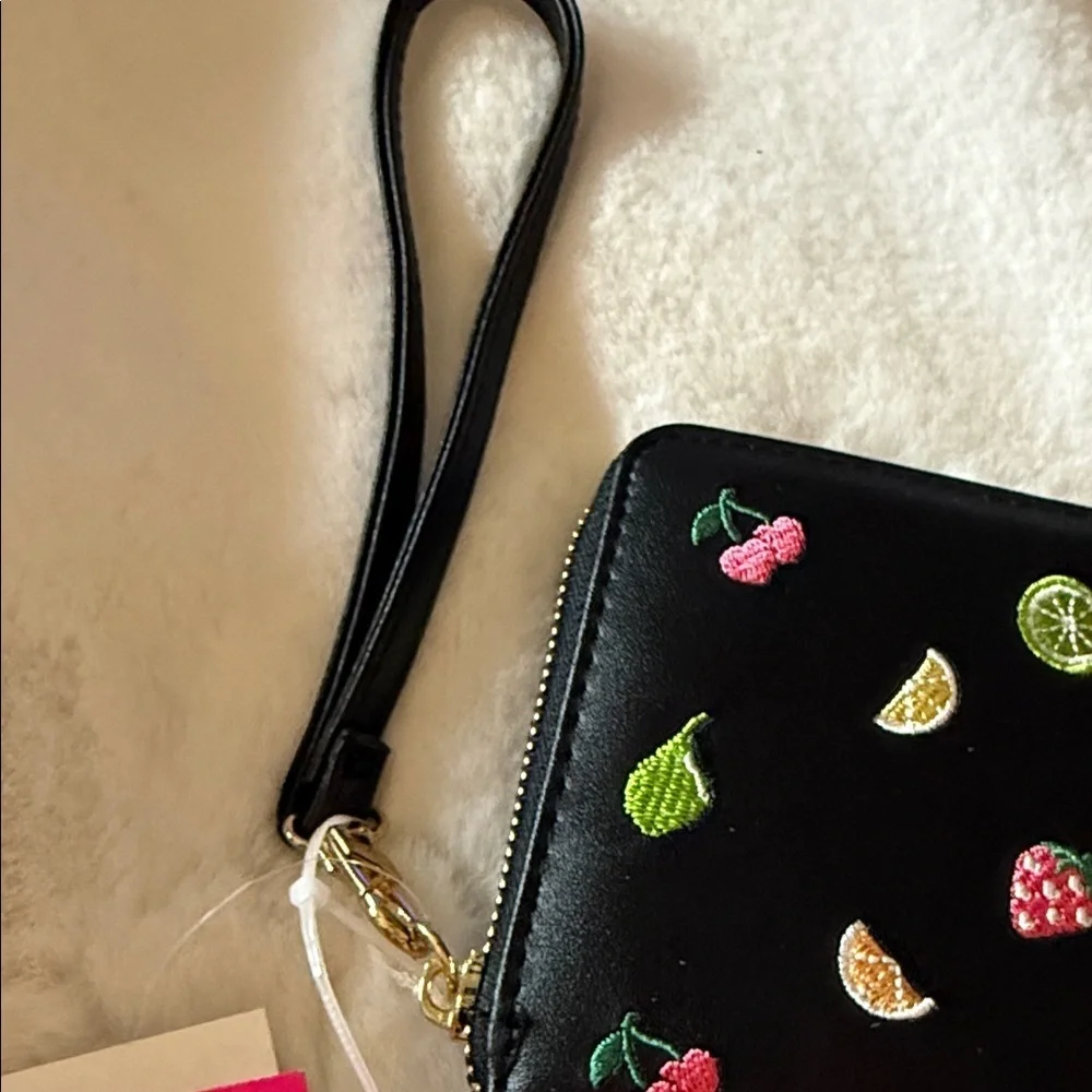 Betsey Johnson Black Wallet with Colorful Fruit Accents